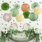 Sage Green Birthday Party Decorations Green Baby Shower Decor Olive Retro Beige Paper Lanterns Pom Poms Wedding Bridal Shower Hanging Paper Fans Birthday Ceiling Decorations for Classroom